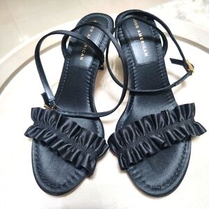 Good American The Show Off Ankle Strap Satin Sandals Black 38